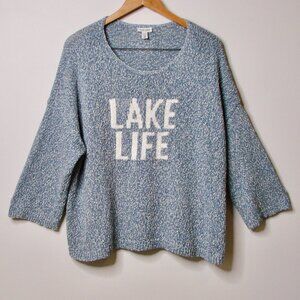 Tribal Jeans Lake Life Crewneck Sweater Blue White Cottage Vacation Size XXL